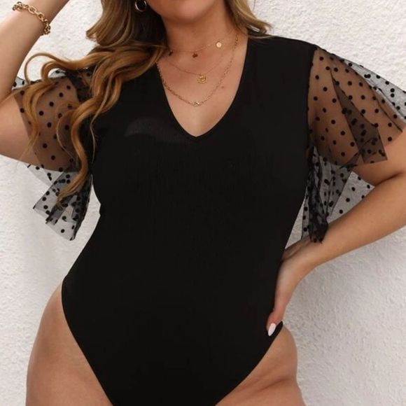 NWOT- Sexy bodysuit with mesh sleeves - Picture 1 of 8